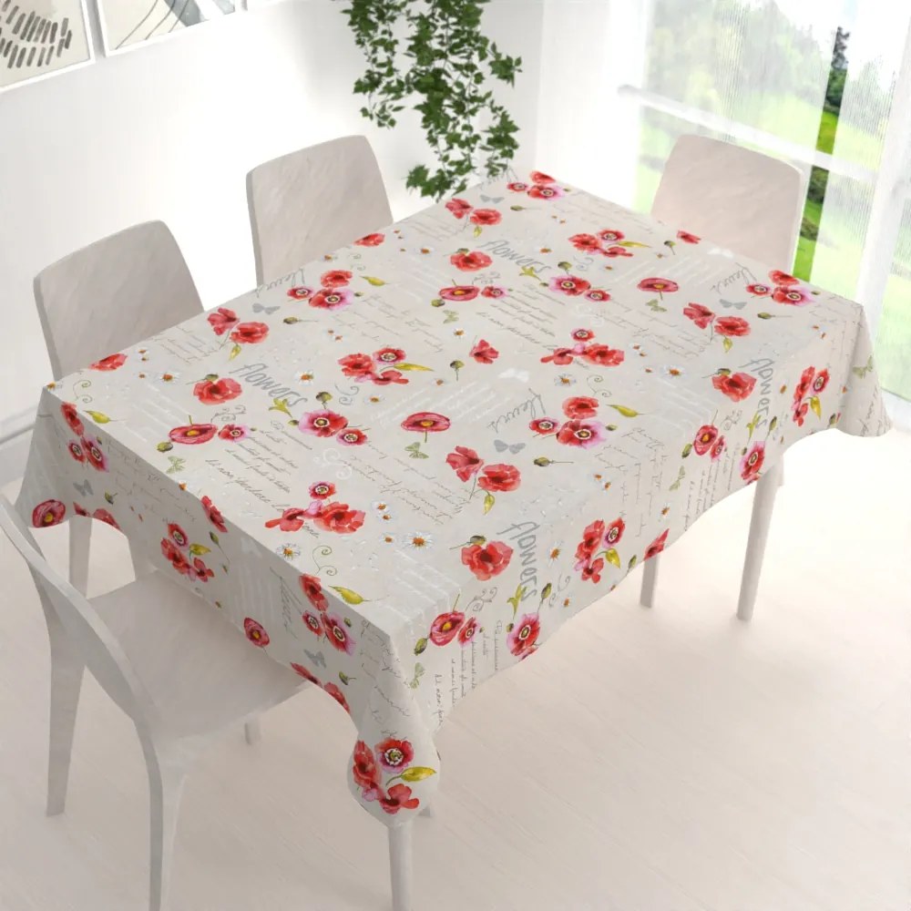 Biante Dekoračný obdĺžnikový obrus Porto PRT-022 Vlčie maky a margaréty na režnom 80x120 cm