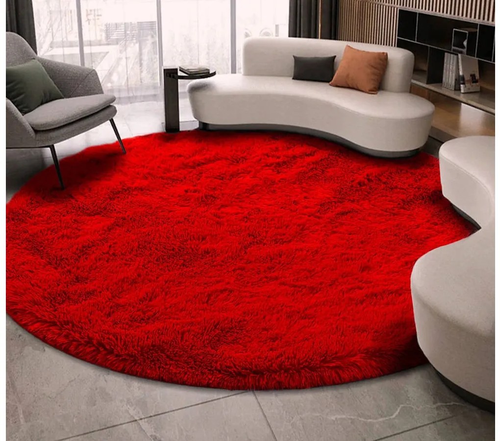Červený okrúhly shaggy koberec Lana Rozmer: 150