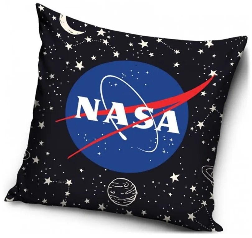 Vankúš NASA s logom Americkej vládnej agentúry pre pre letectvo a kozmonautiku - motív čierny vesmír - 40 x 40 cm