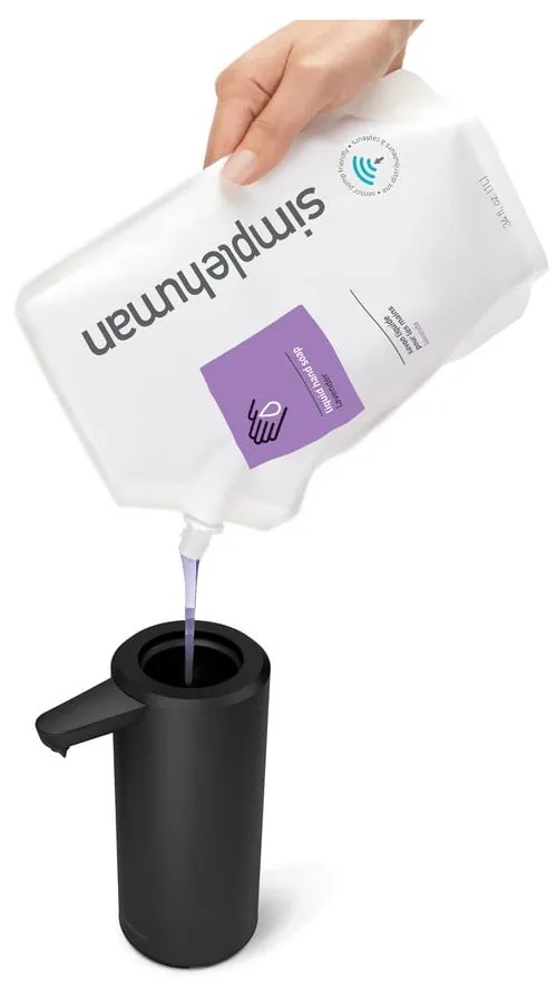 Čierny bezdotykový oceľový dávkovač mydla 266 ml – simplehuman