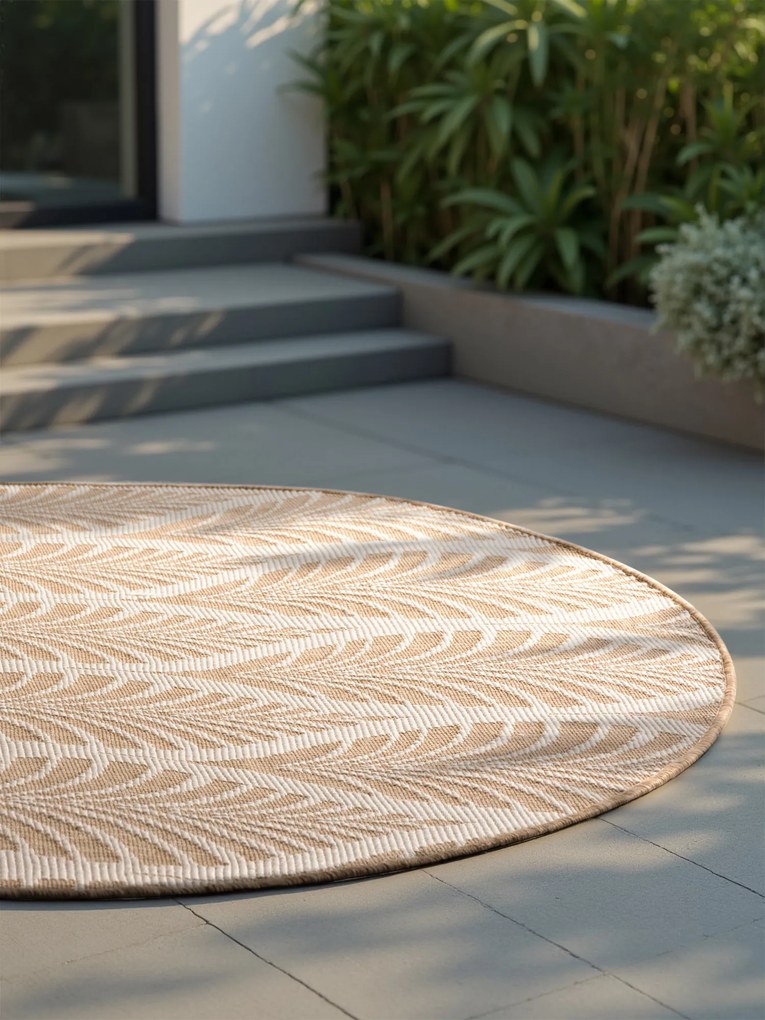 Kusový koberec Duet Liora 106247 Beige/White kruh - na von aj na doma, 160x160 (priemer) kruh, béžová, chodba / predsieň, NORTHRUGS