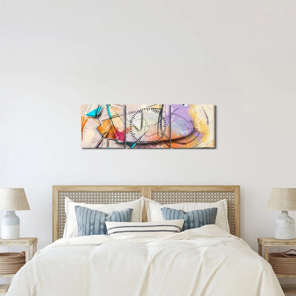 Obraz - Abstrakcia, vtáčik (s hodinami) (90x30 cm)