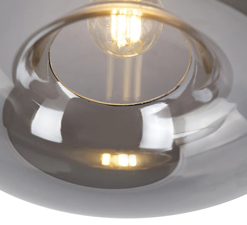 Stropné svietidlo v štýle Art Deco čierne s dymovým sklom - Busa