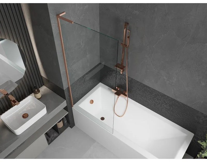 Mexen Next L, 1-krídlová vaňová zástena 80 x 150 cm, 6mm číre sklo, medený profil, 895-080-000-03-00-65