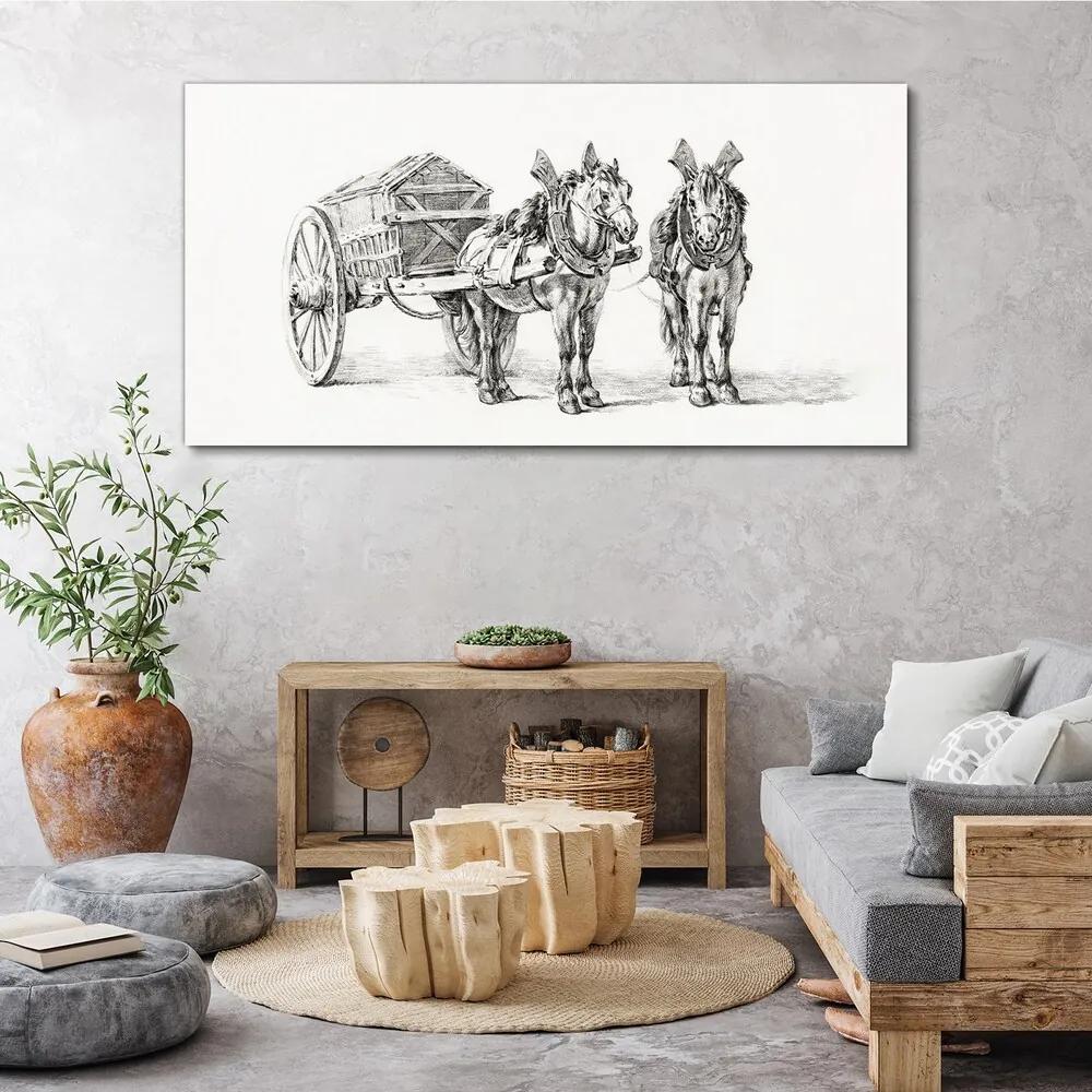 Obraz na plátne Kreslenie zvierat kone vozík