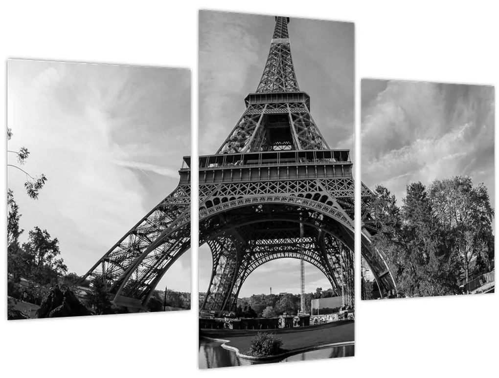Obraz - Eiffelova veža, čiernobiela (90x60 cm)