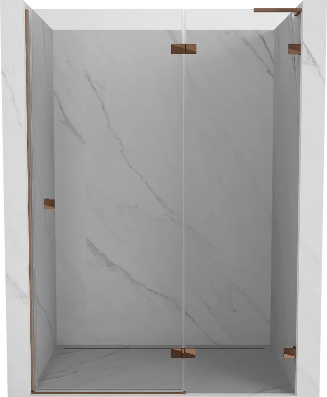 Mexen Lunar L, výklopné pravé sprchové dvere 135 cm, 8mm číre sklo, ružové zlato profil, 834L-135-000-60-00-P