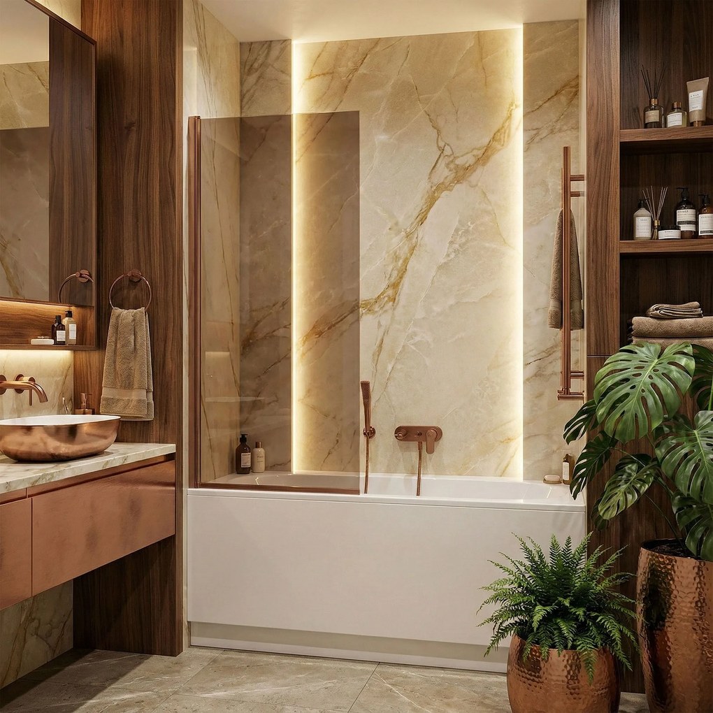 Rea Elegant, vaňová zástena s pevným krídlom 70x140 cm, medená matná, REA-W5694