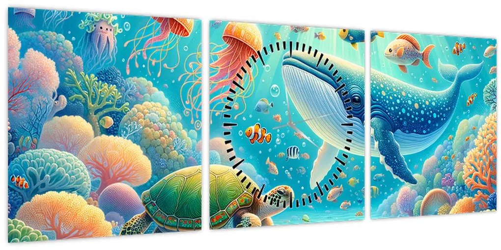 Obraz - Svet pod hladinou (s hodinami) (90x30 cm)
