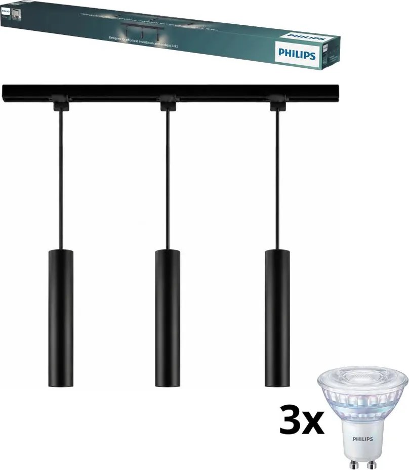 Philips-LED stmievateľný luster na lanku v lištovom systéme EASYLINK 3xGU10/6,2W/230V 1m čierna