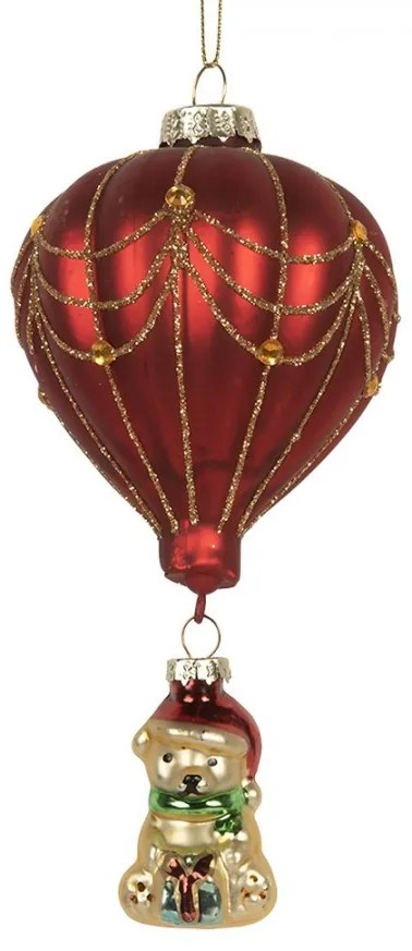 Vianočná sklenená závesná ozdoba balón s medvedíkom - Ø 7*15 cm