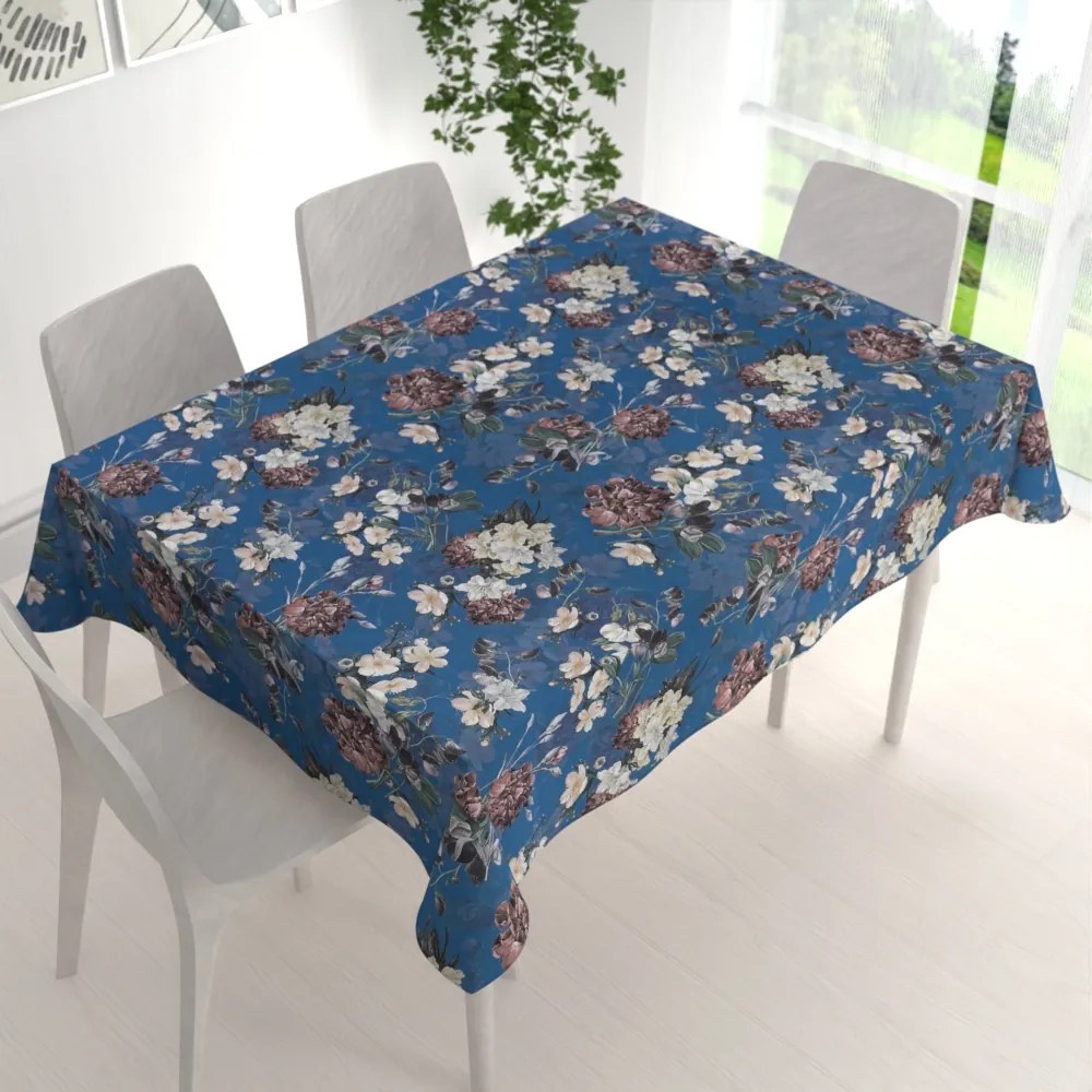 Biante Teflónový obdĺžnikový obrus TF-061 Kvety na modrom 120x140 cm