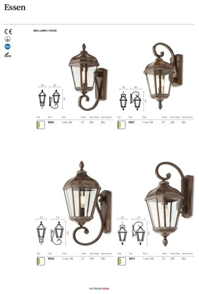 Redo 9656 - Vonkajšia nástenná lampa ESSEN 1xE27/70W/230V IP44 hnedá/patina