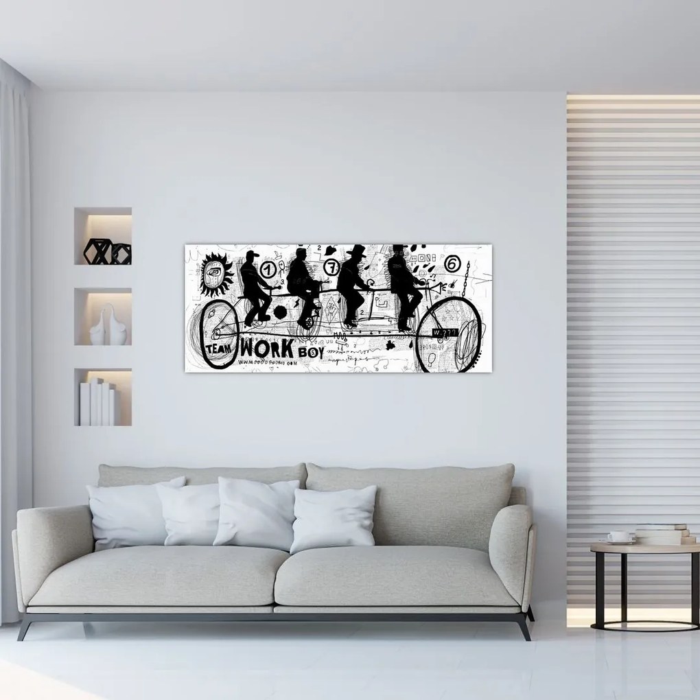 Obraz - Tímová práca, jazda na bicykli (120x50 cm)