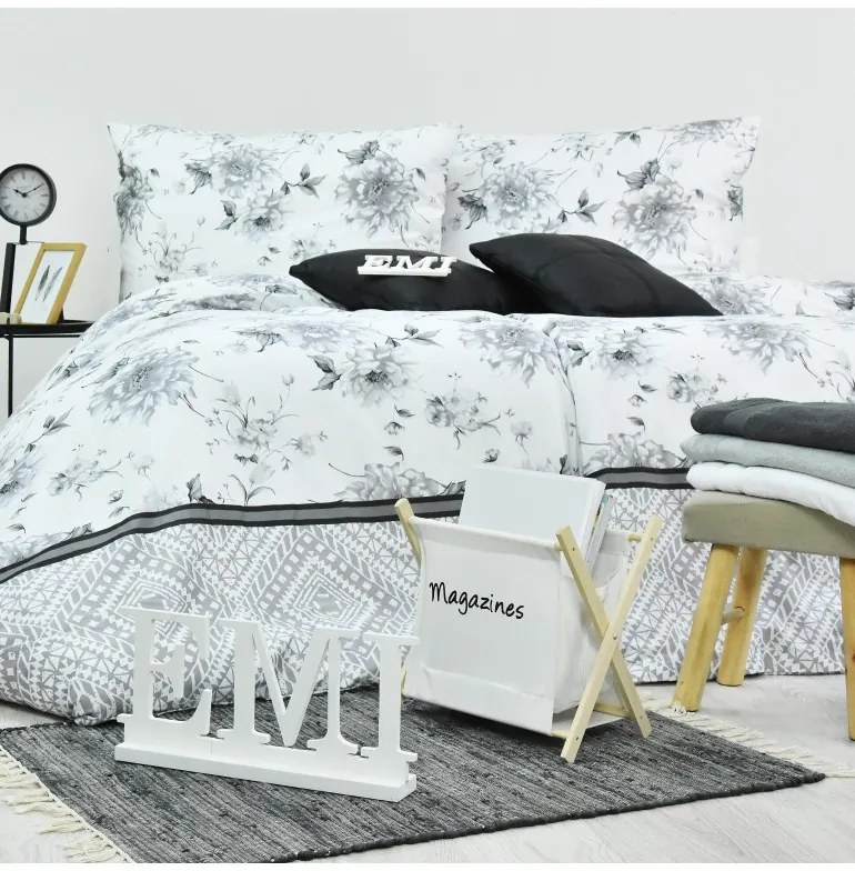 Obliečky Symphony satén sivo-biele EMI, Štandardný set jednolôžko obsahuje 1x 140x200 + 1x 70x90