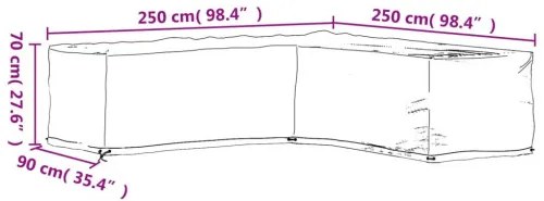 vidaXL Kryty na záhradný nábytok v tvare L 2ks 16 očiek 250x250x70 cm-