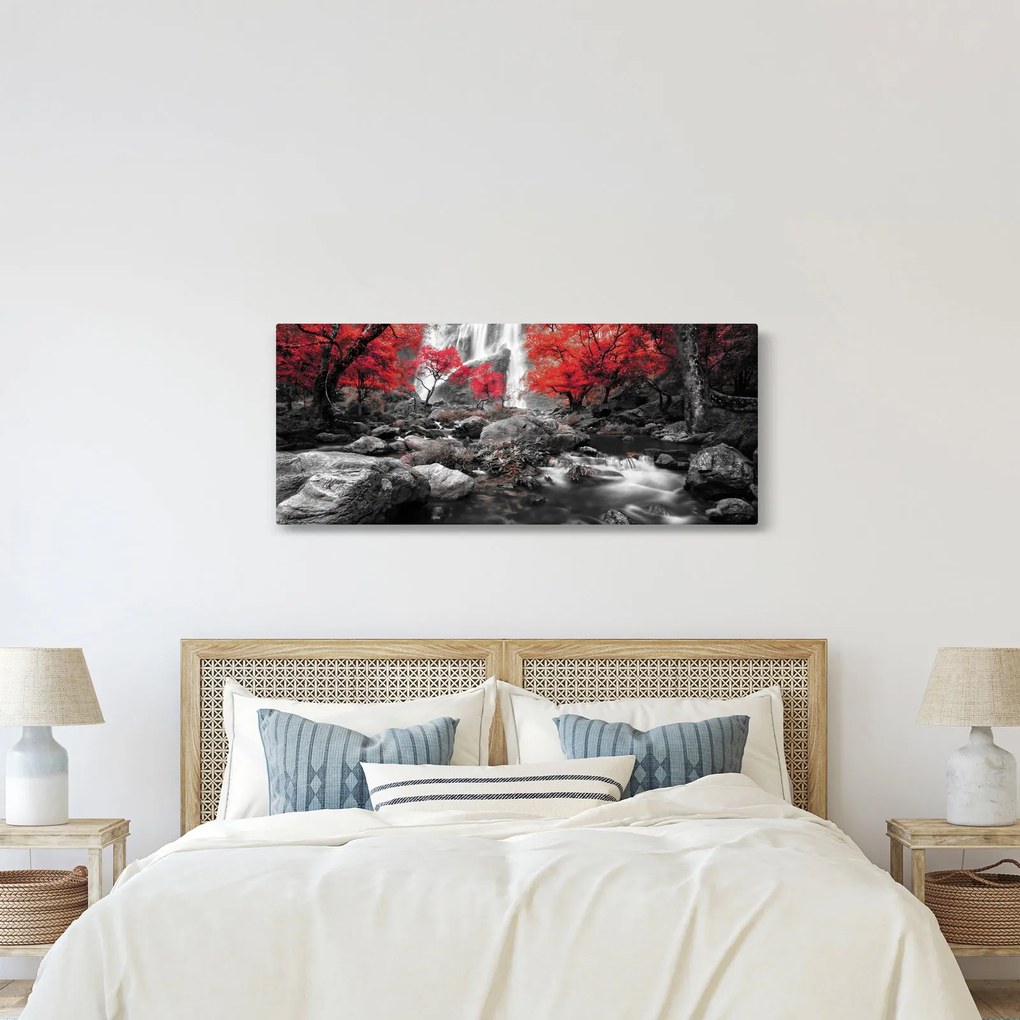 Obraz - Vodopády v jesennej krajine (120x50 cm)