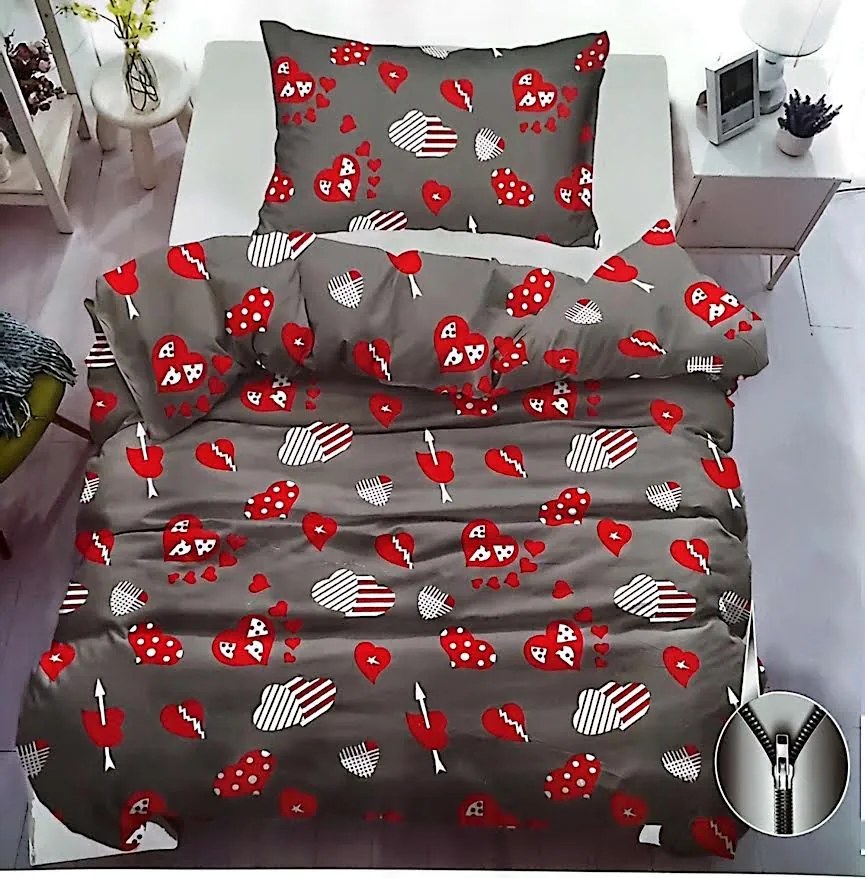 Obliečky LOVE HEARTS sivé Bavlna 70×90 140x200 cm