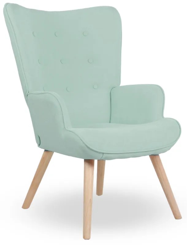 Kreslo ušiak CORDU + taburet — masív, látka, prírodná / mentolová