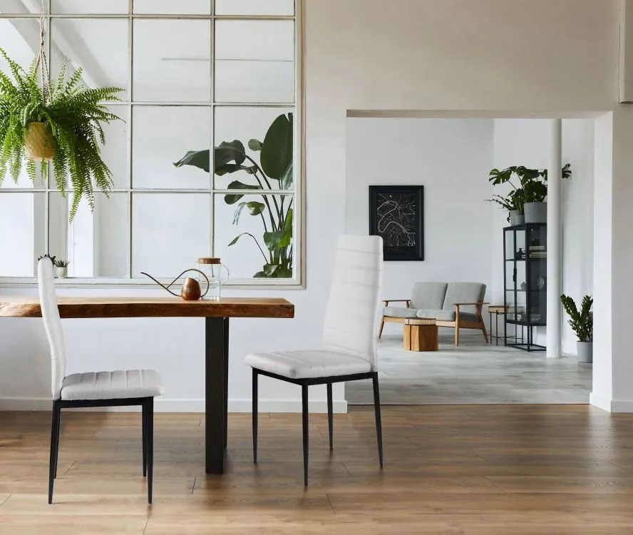 ModernHome Sada 4 stoličiek ekokoža, profilované biele operadlo