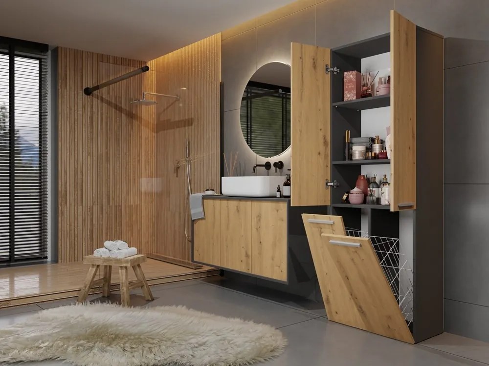 Kúpeľňová skrinka s 2 košmi na bielizeň NEL ART I dub artisan/antracit