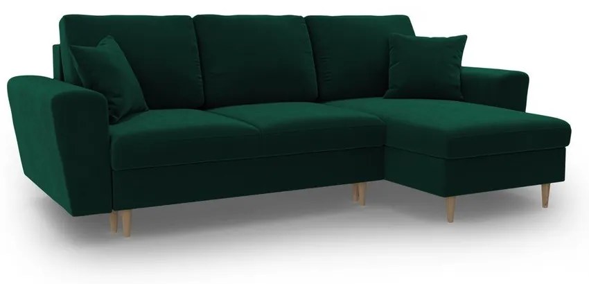 Zelená zamatová rozkladacia/s úložným priestorom rohová pohovka Kyoto – Cosmopolitan Design