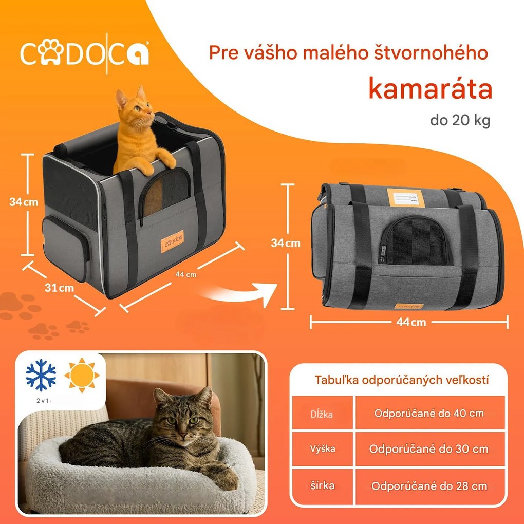 InternetovaZahrada Prenosná taška pre mačky 44x34x31 cm - sivá
