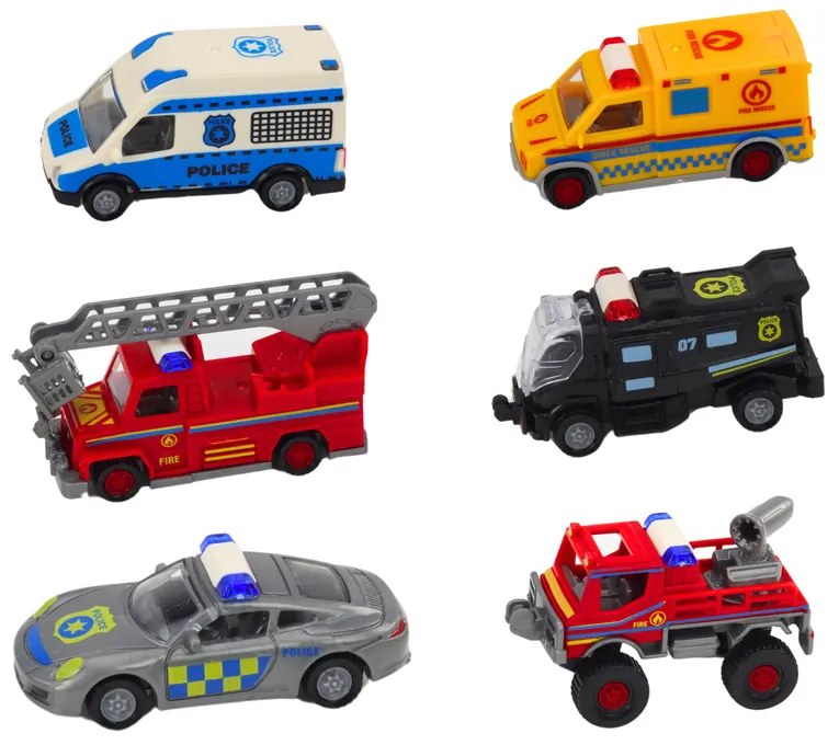 LEAN TOYS Veliteľská základňa, polícia, hasiči - 6 kusov áut