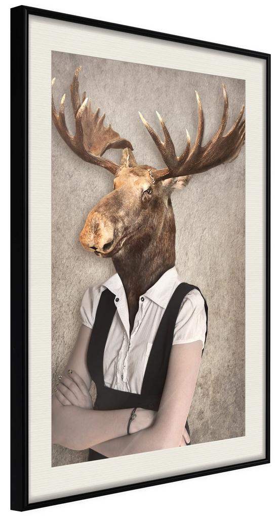 Artgeist Plagát - Brainy Moose [Poster] Veľkosť: 30x45, Verzia: Čierny rám s passe-partout
