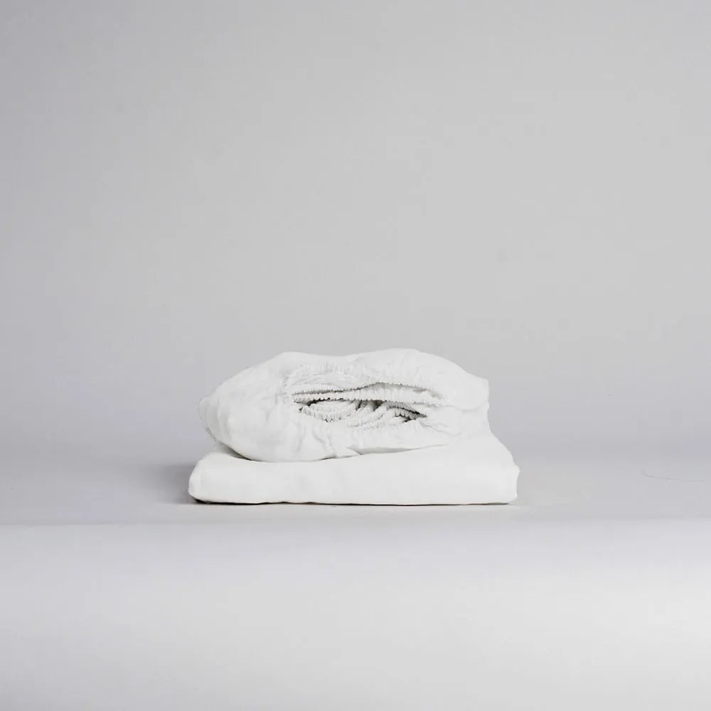 Biela napínacia plachta s prímesou ľanu 140x200 cm – Linen Tales