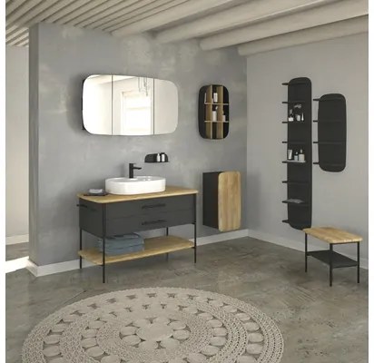 Kúpeľňová stolička Devo Oval dub/diamantovosivá OV-ST50x35-P35D01L09