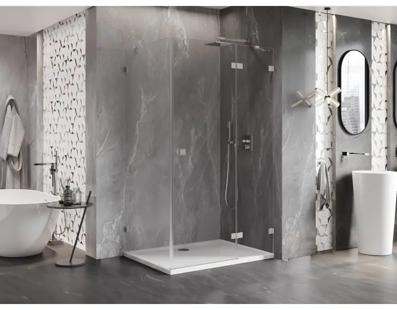 Mexen Lunar, pravostranný výklopný sprchový kút 85 x 80 cm, 8mm číre sklo, oceľový profil, 834-085-080-97-00-P