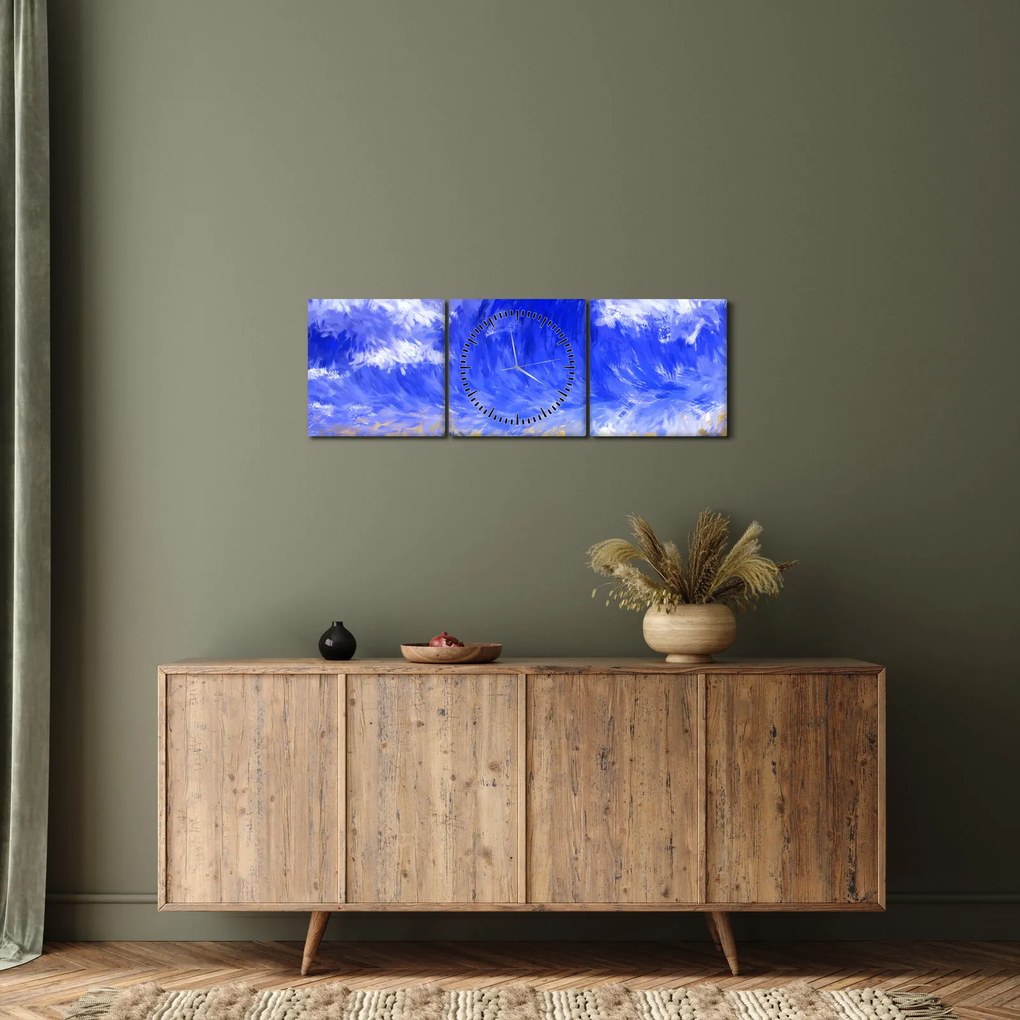 Obraz - Olejomaľba, Zlaté pole (s hodinami) (90x30 cm)