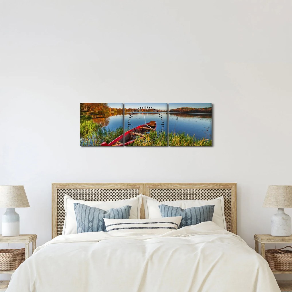 Obraz červené pramice (s hodinami) (90x30 cm)