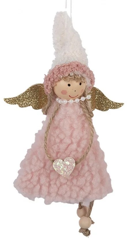Ružová závesná ozdoba anjel so srdiečkom - 10*3*20 cm