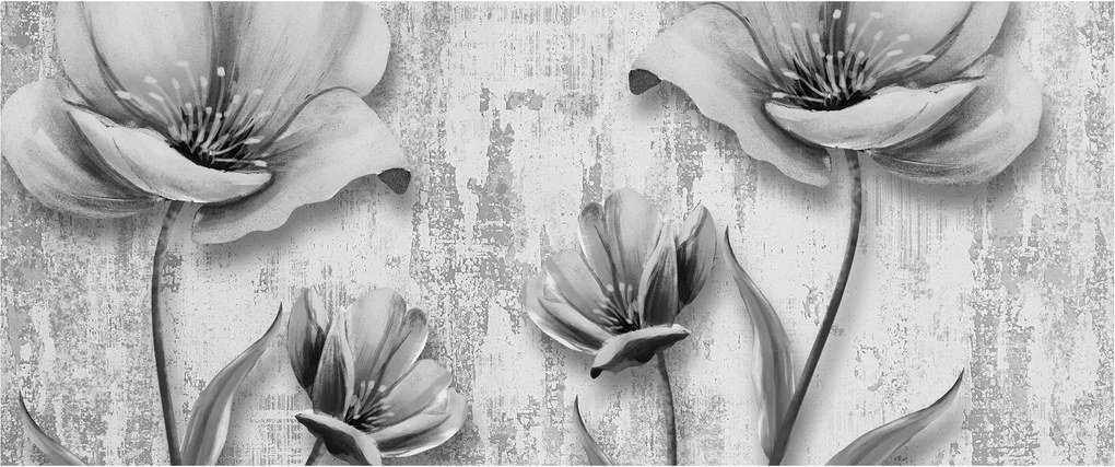 Obraz - Čiernobiele kvety na pozadí (120x50 cm)