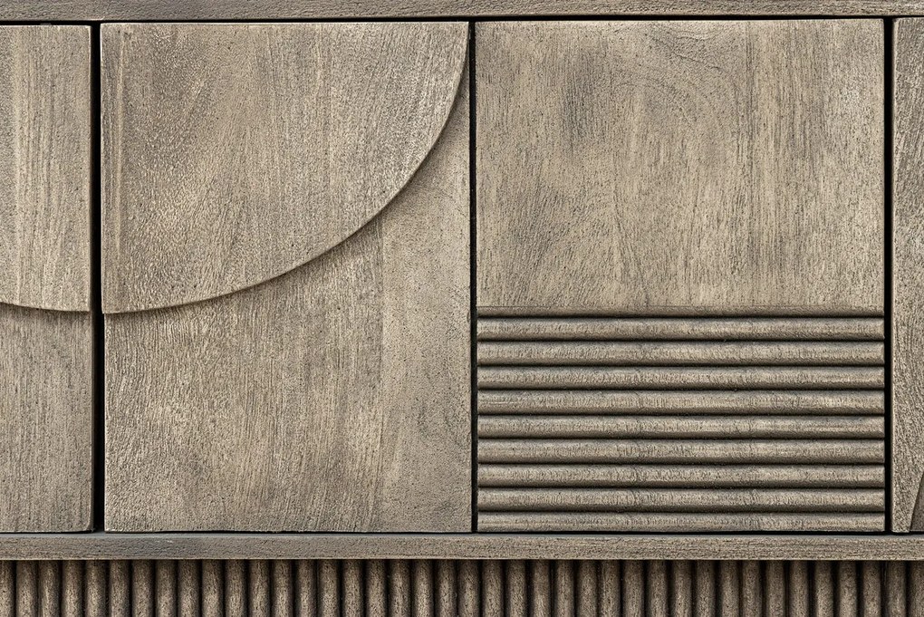 ART DECO tv komoda 200 cm 3D mangové drevo, dymová sivá