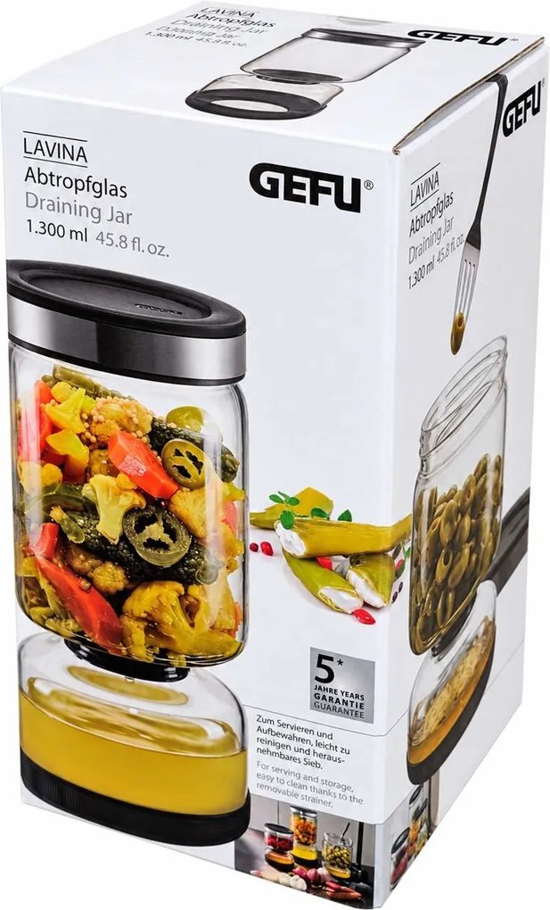 Gefu Lavína odkvapkávacie poháre na uhorky a olivy 1300 ml