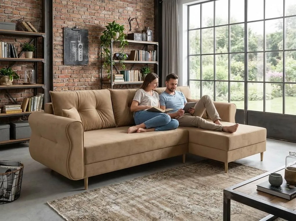 Rozkladacia obojstranná sedacia súprava do L SILVIANO 230x140 cm, béžová