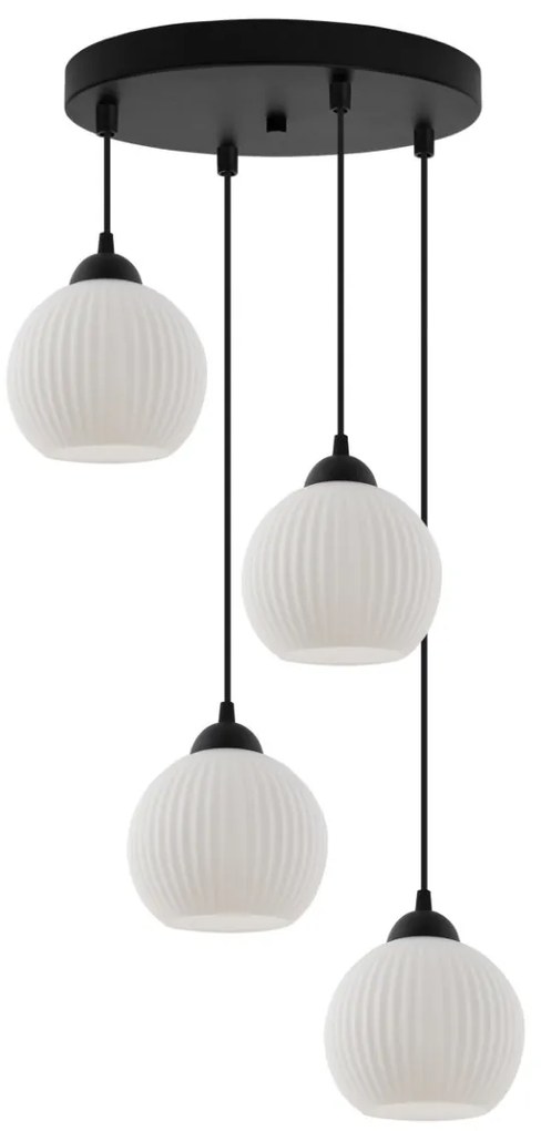 Závesné svietidlo Riffle Round, 4x biele sklenené tienidlo, b, o