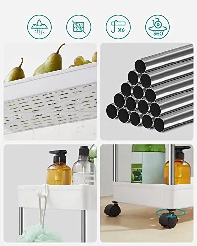 Kuchynský vozík s 3 priehradkami, biely, 60x40x22cm