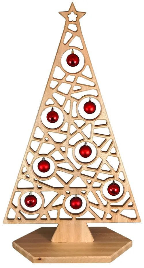 AMADEA Drevená dekorácia strom na podstavci geometrický s guľami, 110 x 65 cm, český výrobok