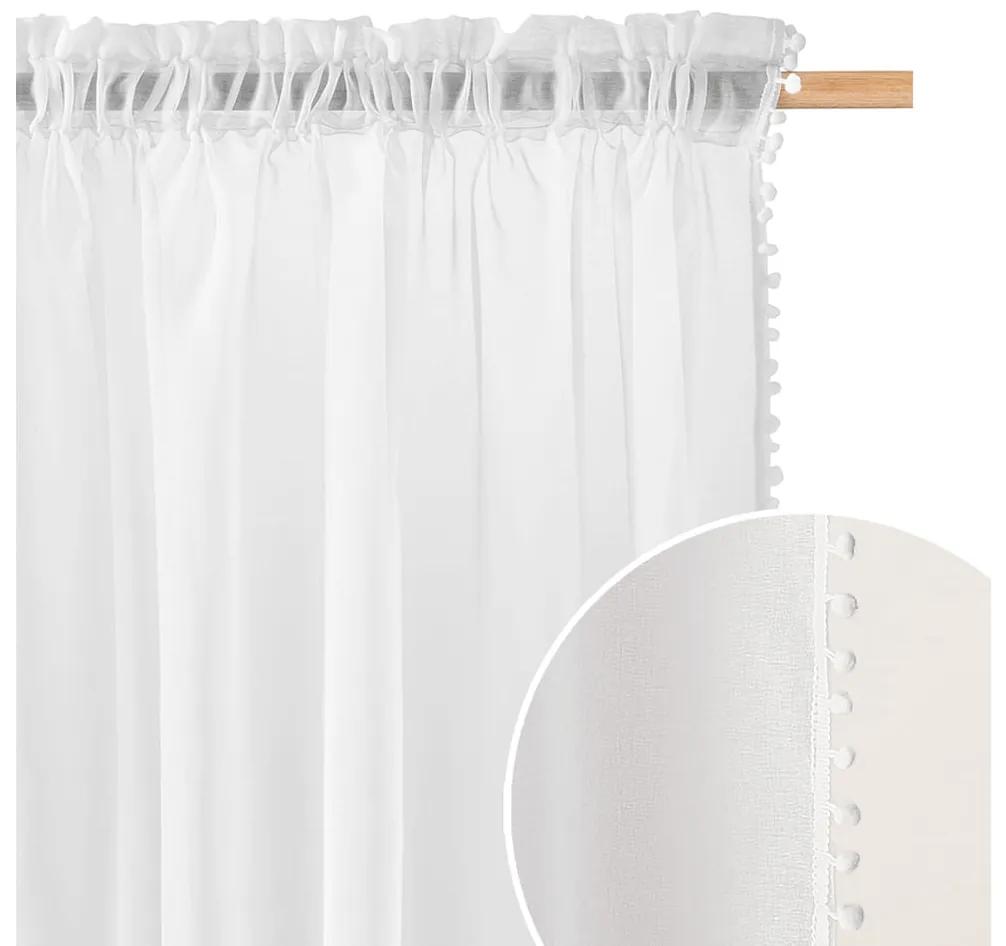 Room99 Záclona na páske MALIA SPIRIT Biela Pompony Veľkosť: 140 x 280 cm