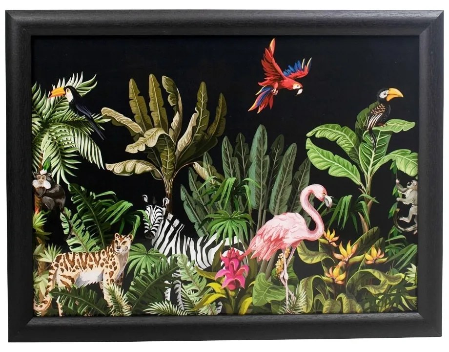 Čierny podnos na nohy s motívom džungle Jungle black - 43 * 33 * 7cm
