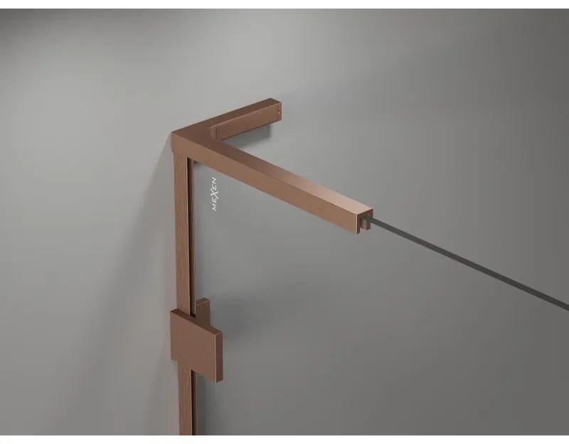 Mexen Lunar, L päťuholníkový sprchový kút naklápací doľava 80 x 90 cm, 8mm číre sklo, profil medená matná, 831L-080L-090P-65-00-L