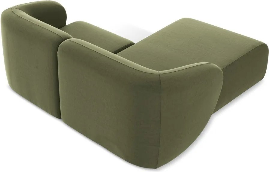 Zelená zamatová rohová pohovka (ľavý roh/s leňoškou) Lani – Makamii