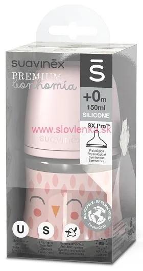 SUAVINEX - fľaša BONHOMIA  150 ml fyziologická SX PRO + 0 SF - ružová