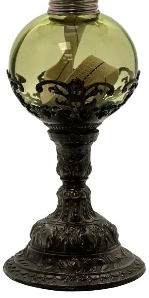 Petrolejová lampa DRAHOMÍRA 50 cm lesná zelená zdobená cínom