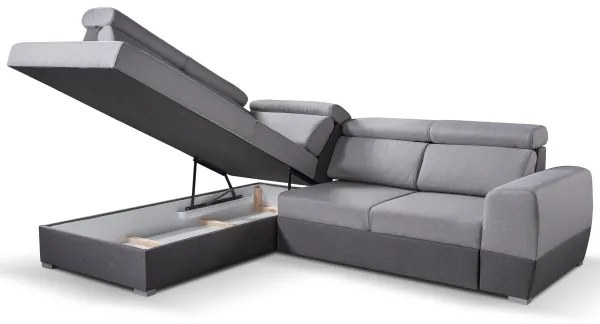 Rozkladacia rohová sedacia súprava MATRIX do L, šedá, ľavá, s úložným priestorom