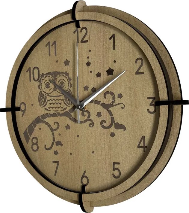 Detské hodiny Sova z javoru – tiché nástenné hodiny pre deti | SENTOP HDF0573-MAPLE
